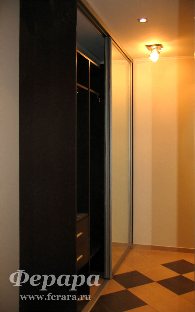 Встроенный шкаф-купе с зеркалом в цвете «Темный дуб», фото 2