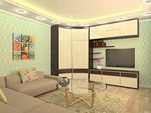 Радиусный шкаф-купе в цвете «венге» и «ваниль» в гостиную(ТВ стенка)